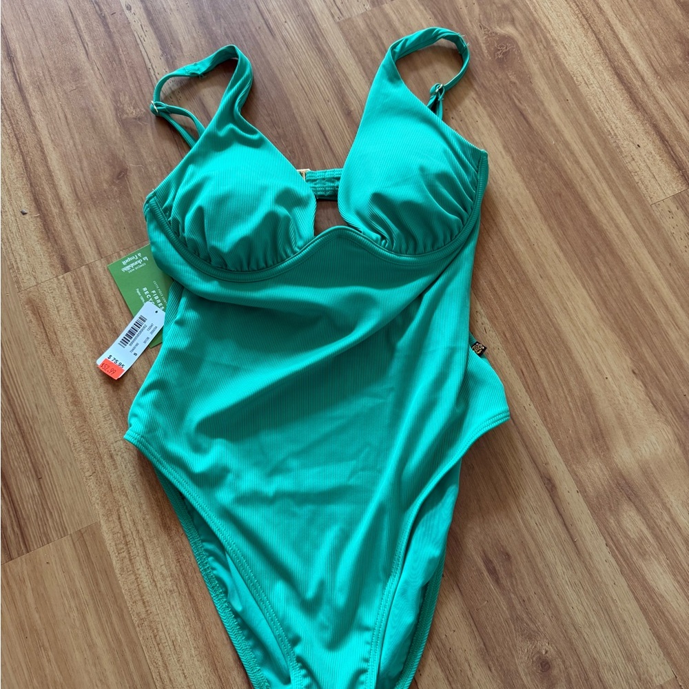 Green Ribbed Swimsuit New! - Picture 3 of 3